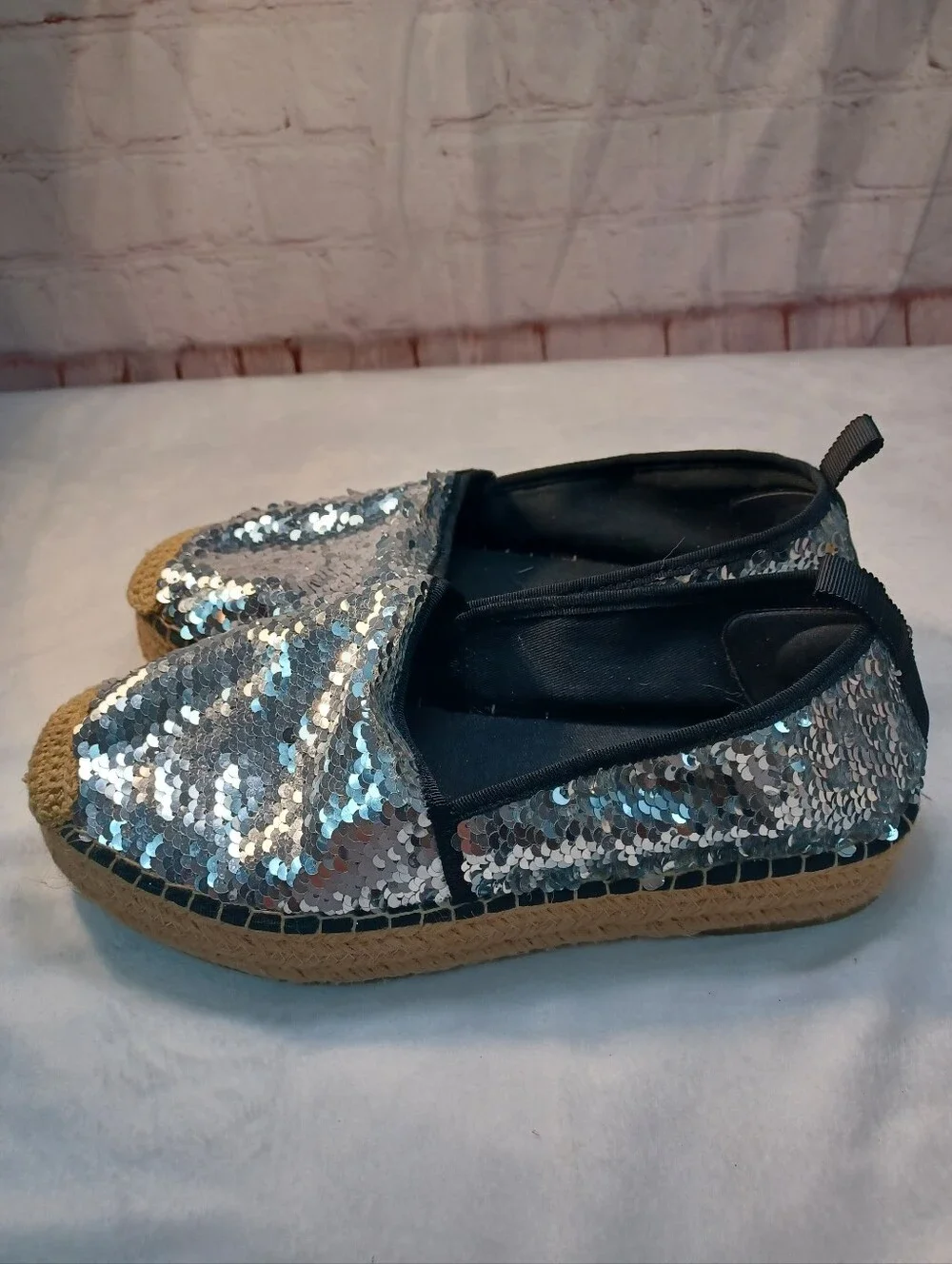 zara trafaluc silver sequin espadrille loafers flats sparkle shoes eu 38 us 7.5
